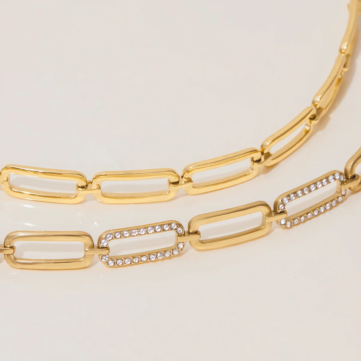 Stainless Steel White Rhinestone Paper Clip Hollow Bracelet