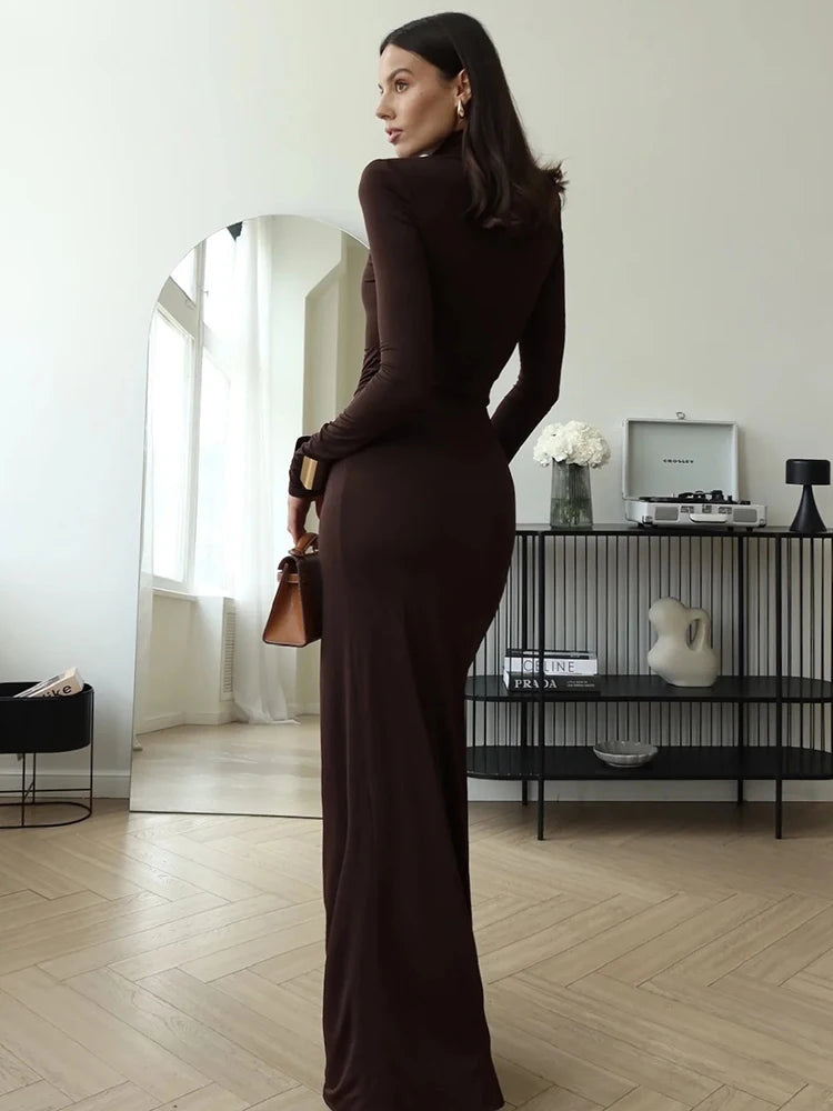 Turtleneck Thigh High Split Maxi Dress For Women Fashion - Norellé