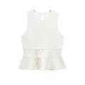 Women Bow Tie Knit Vest Slim Fit Round Neck Sleeveless Hidden Button Short Top