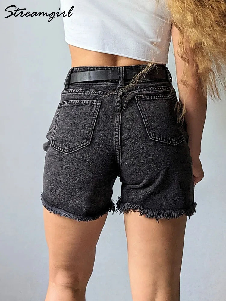 Blue Women's Denim Shorts Summer High Waist Casual Chic - Norellé