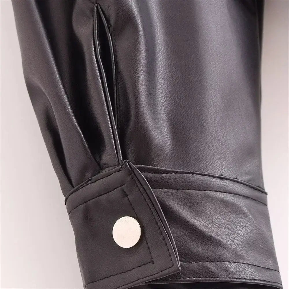 Women’s Versatile Long Sleeve Imitation Leather Loose Jacket Coat
