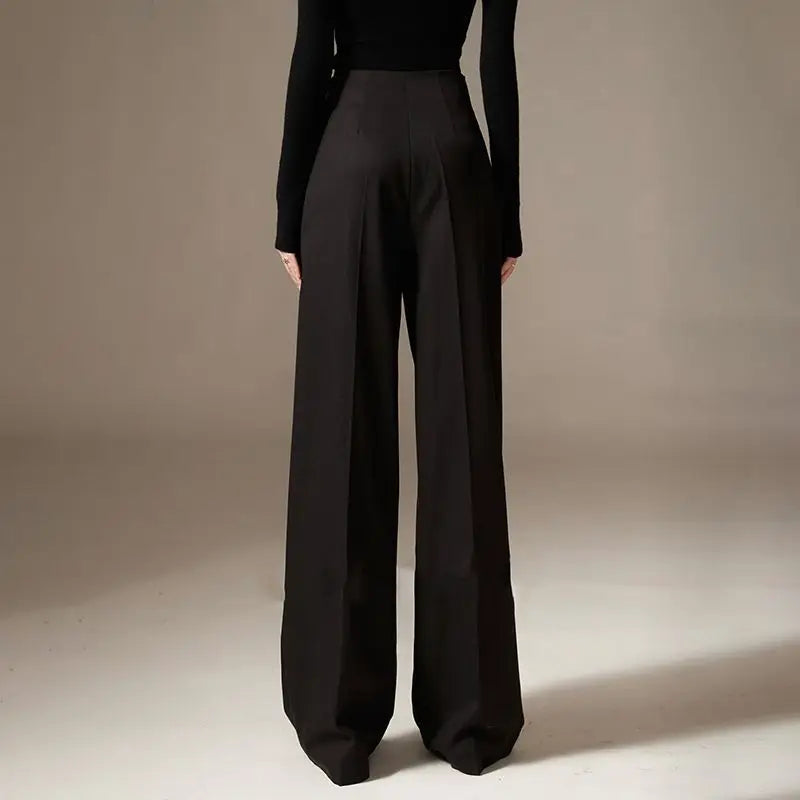 High Waist Wide Leg Pants Draping Effect Tight Long