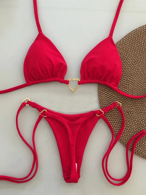 New Solid Color White Bikini Women suit Low Waist Lace-up Fashionable - Norellé
