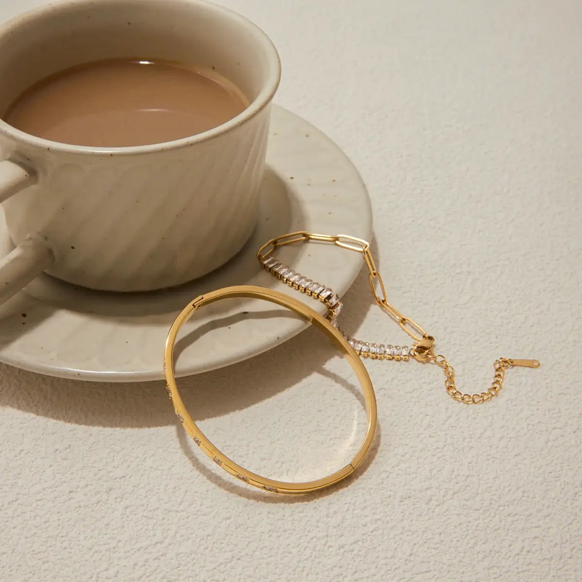 Stainless Steel Square Zircon Paper Clip Chain Tennis Bracelet