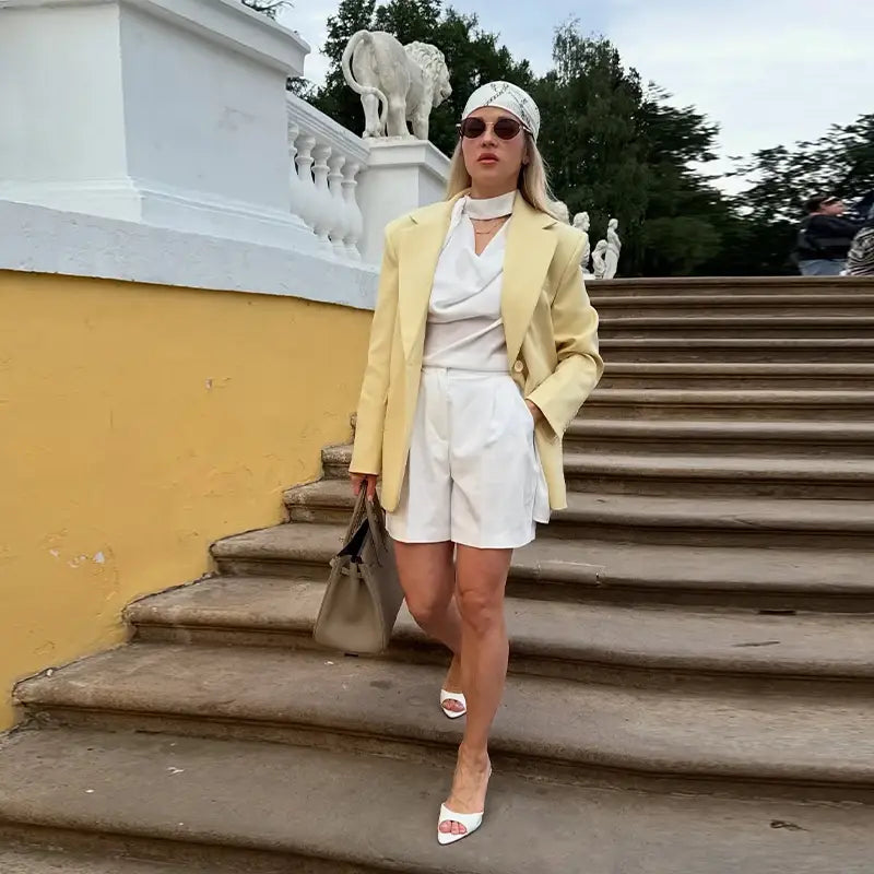 Women’s Tie Waist Blazer Coat Oversized Padded Shoulder