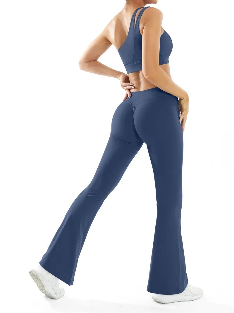 Women’s Seamless Yoga Set Naked Sensation Single Shoulder Bra & Breathable Quick-Dry Slim Pants