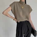 Vest Shirt Solid Stand-up Collar Knitted Sweater Short Sleeve - Norellé
