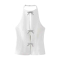 Jewelry Bow Cut Out Lace Up Crop Top