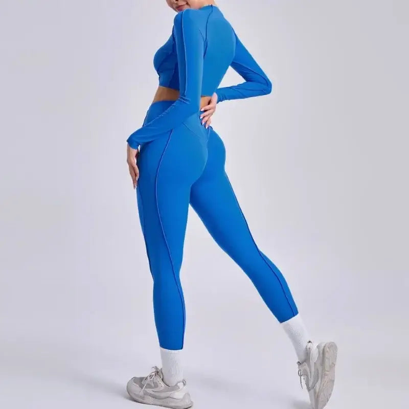 Seamless Sets Sports Fitness Hip-lifting High Waist Pleated Pants Long-sleeved Suits Workout
