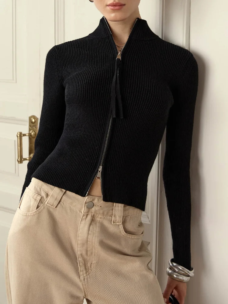 Zipper Knitted Cardigan Women