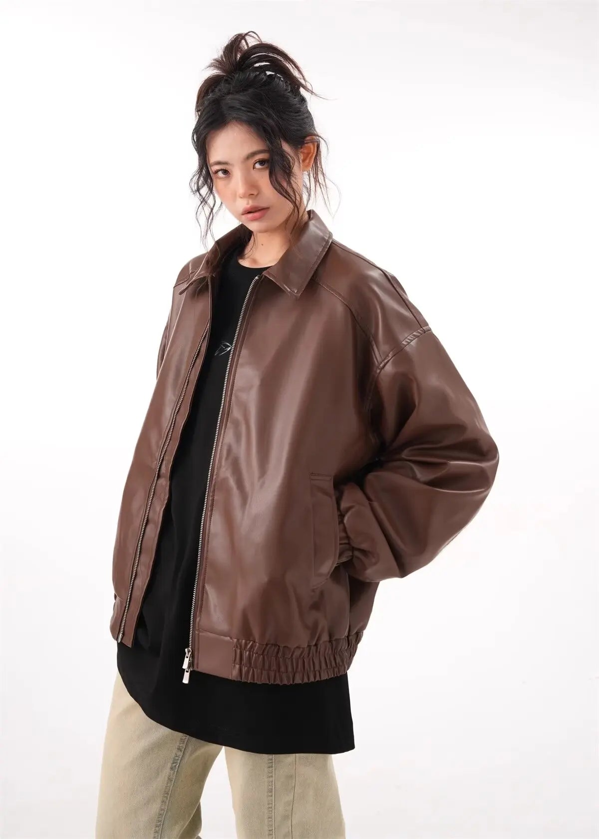 Faux PU Leather Rider Jacket For Women