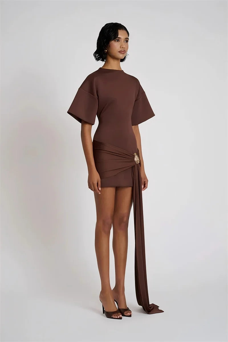 Short Sleeve Ruched Mini Dress Women