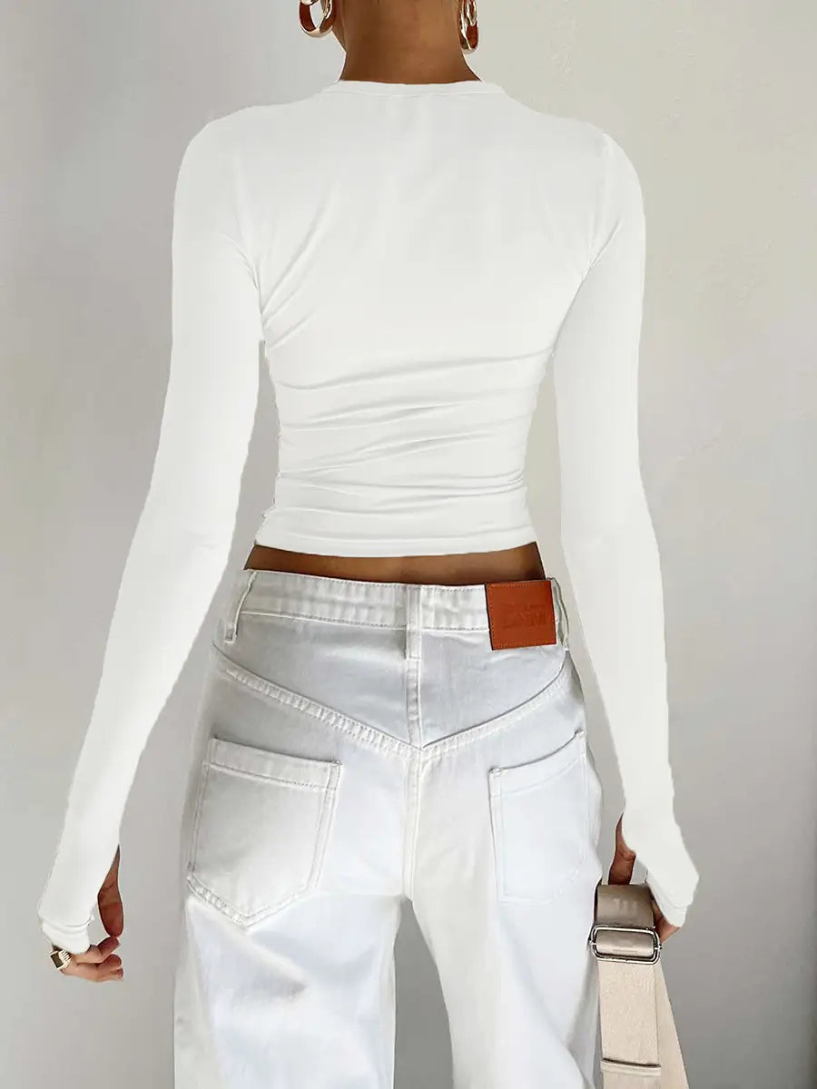 Women T-shirt Long Sleeve Crew Neck Top