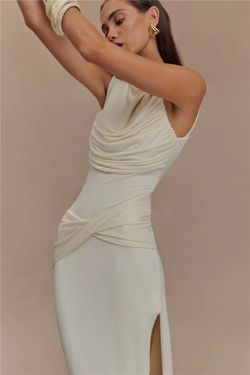 Backless Ruched Maxi Tank Dress Women