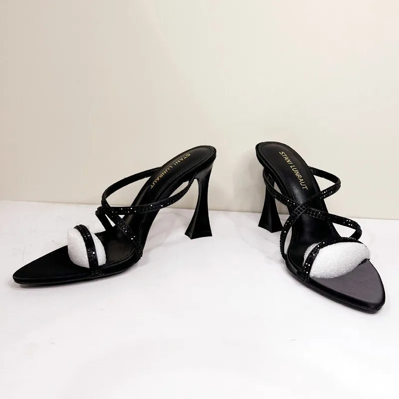 Rhinestone Satin Modern Heeled Sandal Women