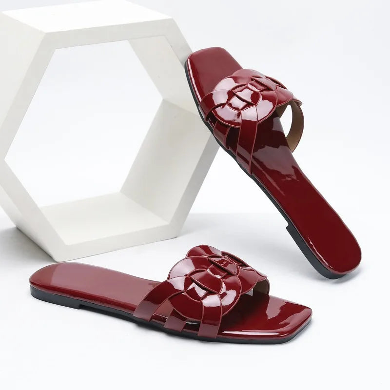 Burgundy Woven Upper Design Women’s Slippers