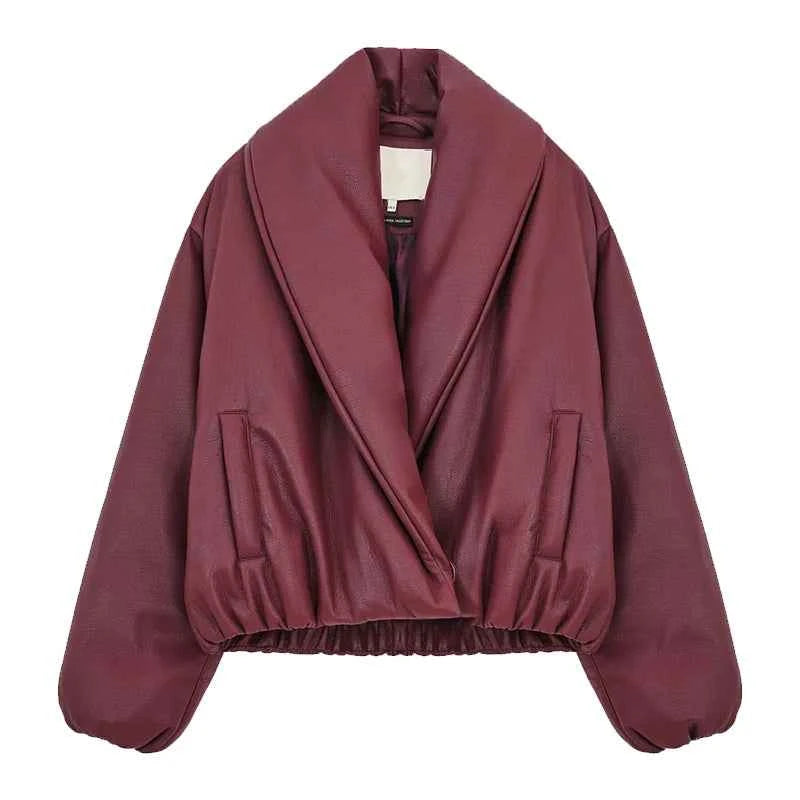 Women's Solid Leather Cotton Jacket