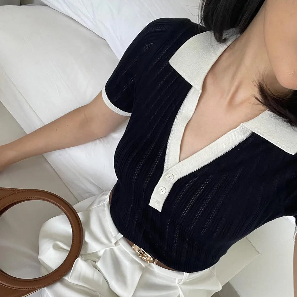 Elegant Patchwork Knitted Pullover Women's