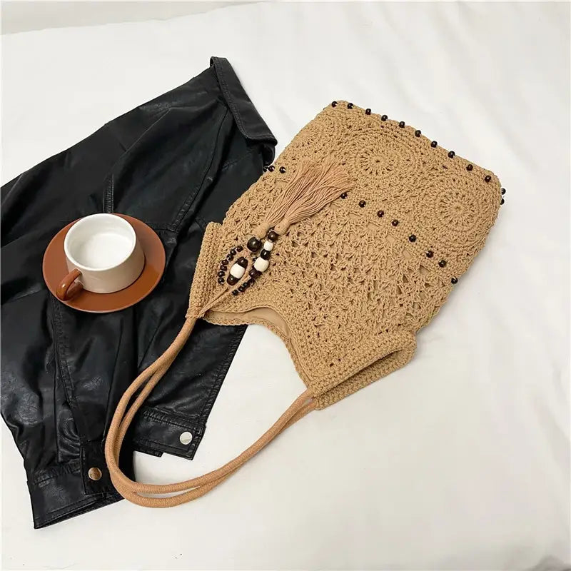 Weave Handbag Large Capacity Shoulder Bag Hollow out Tote