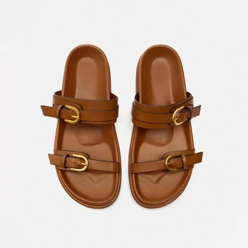 Woman Flat Slingback Shoes Female Summer Straps Round Toe