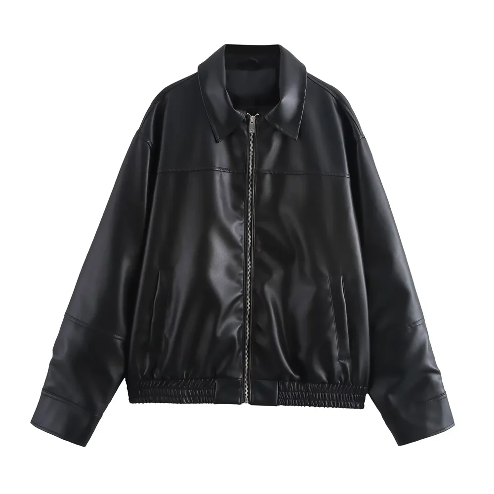 Women’s Mid to Long Length Imitation Leather Pilot Jacket Coat