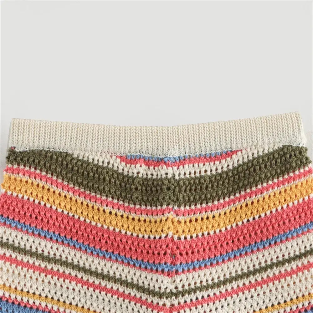 Women’s Casual Stripe Printed Short Sleeve Flip Collar Cardigan Shorts Set