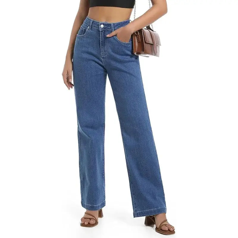 Women High Waisted Straight Leg Jeans