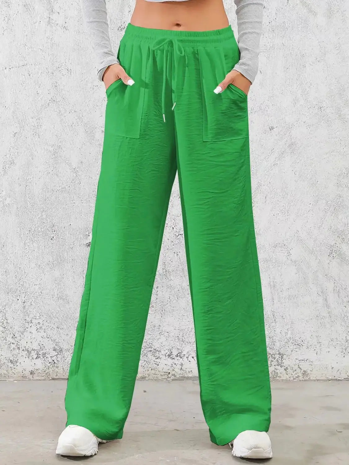 Solid Drawstring Wide Leg Pants