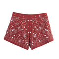 Women's Casual Embroidered Sleeveless V-neck Short Vest Top + High Waist Shorts