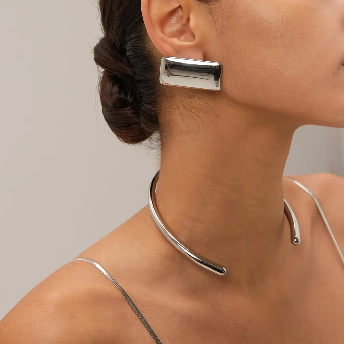 Stainless Steel Rectangular Glossy Earrings