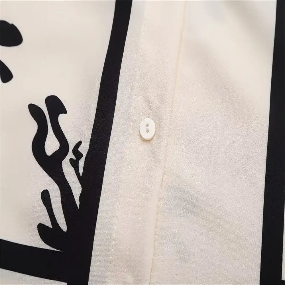 Print Suit Women Casual Lapel Long Sleeve Blouse Wide Leg Trousers