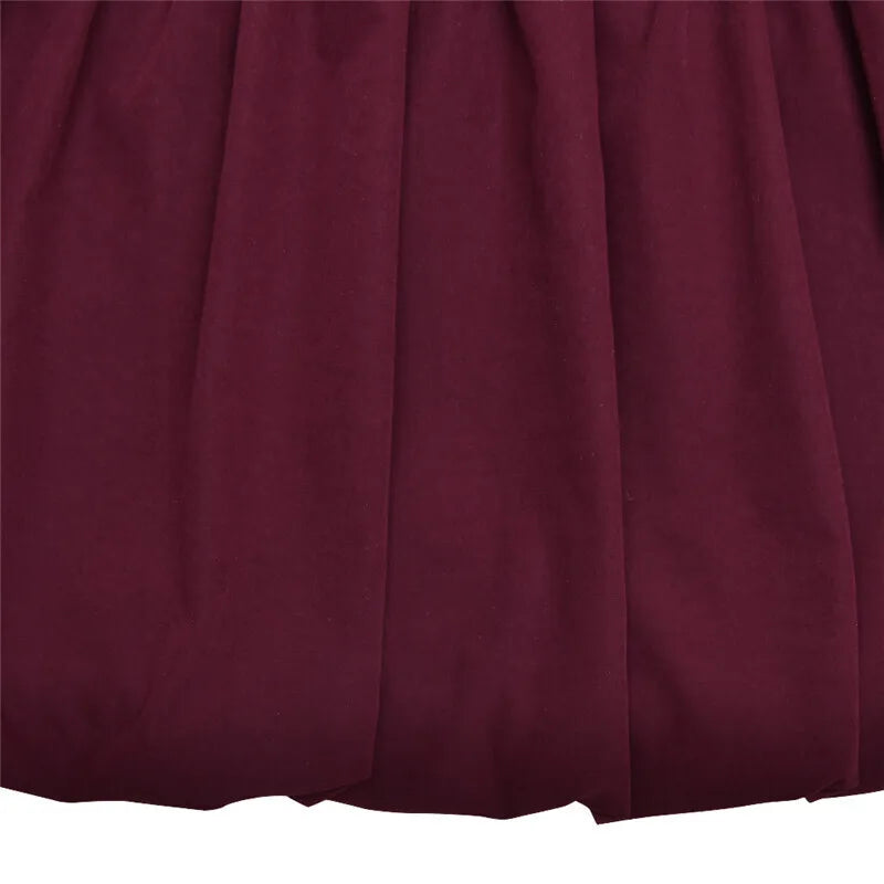 Turtleneck Long Sleeve Women Mini Dress Burgundy High Waist A-line