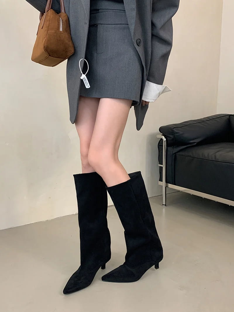 Women Knee-High Boots Street Style Pointed Toe Thin Low Heels