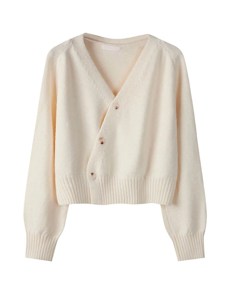 Skew Button Cardigan V-neck Sweater Women Knitted Long - Norellé