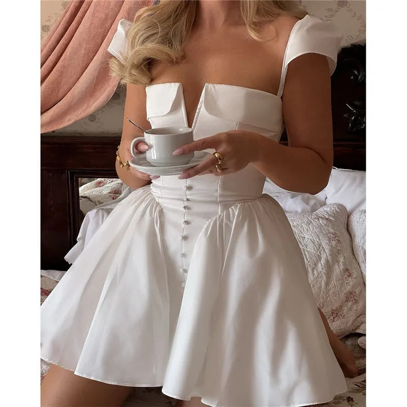 White Backless Mini Dress For Women