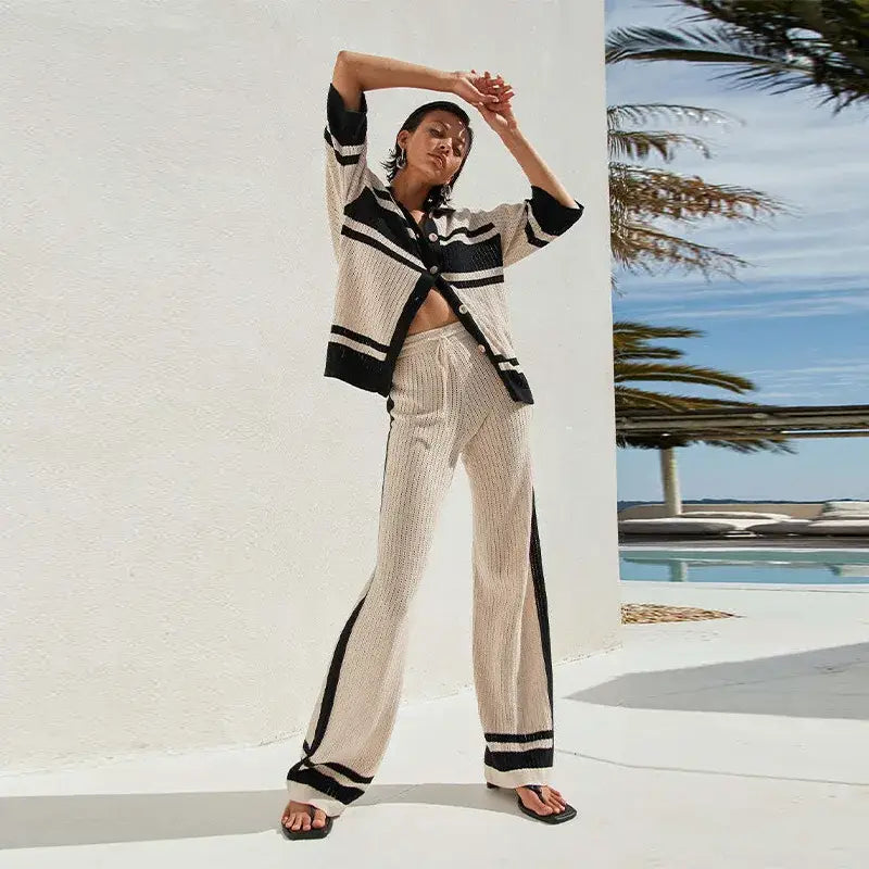 Knit Striped Pant Set Women