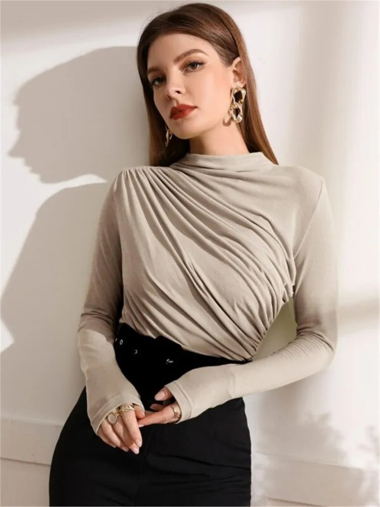 Fall Solid Long Sleeve Women T-shirt