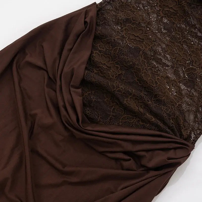 One Shoulder Lace See Through Maxi Dress Women