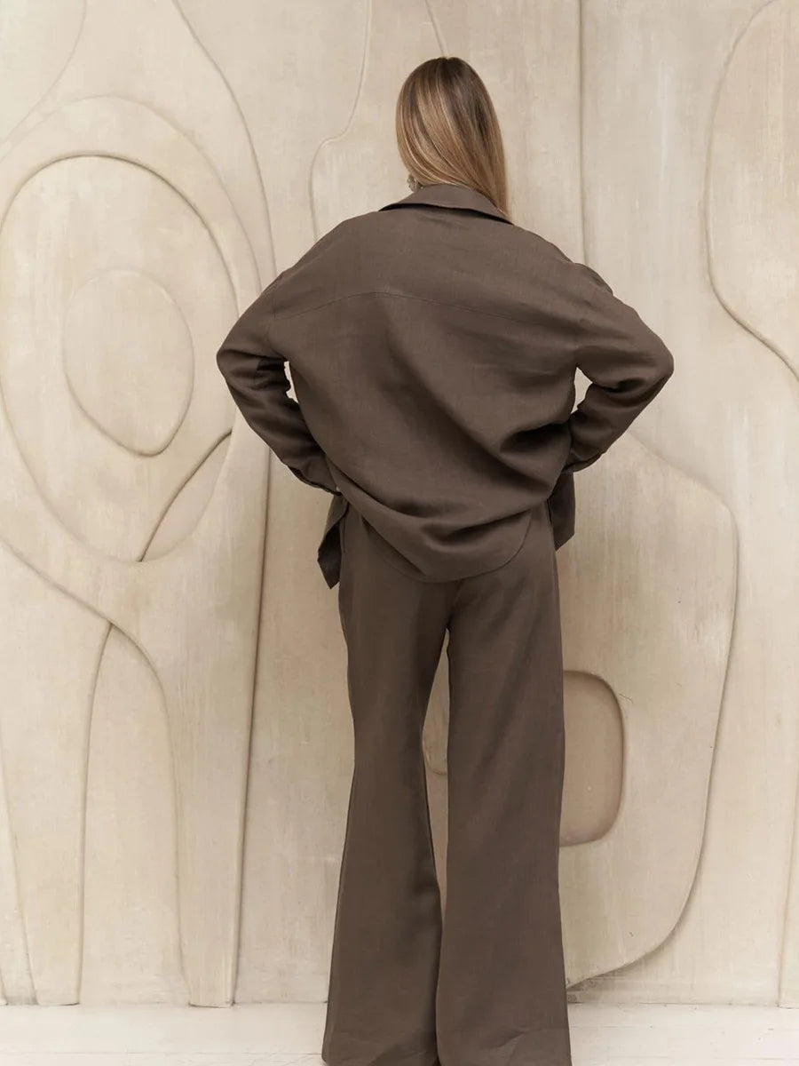 Long Sleeved Shirt Wide Leg Pants Set