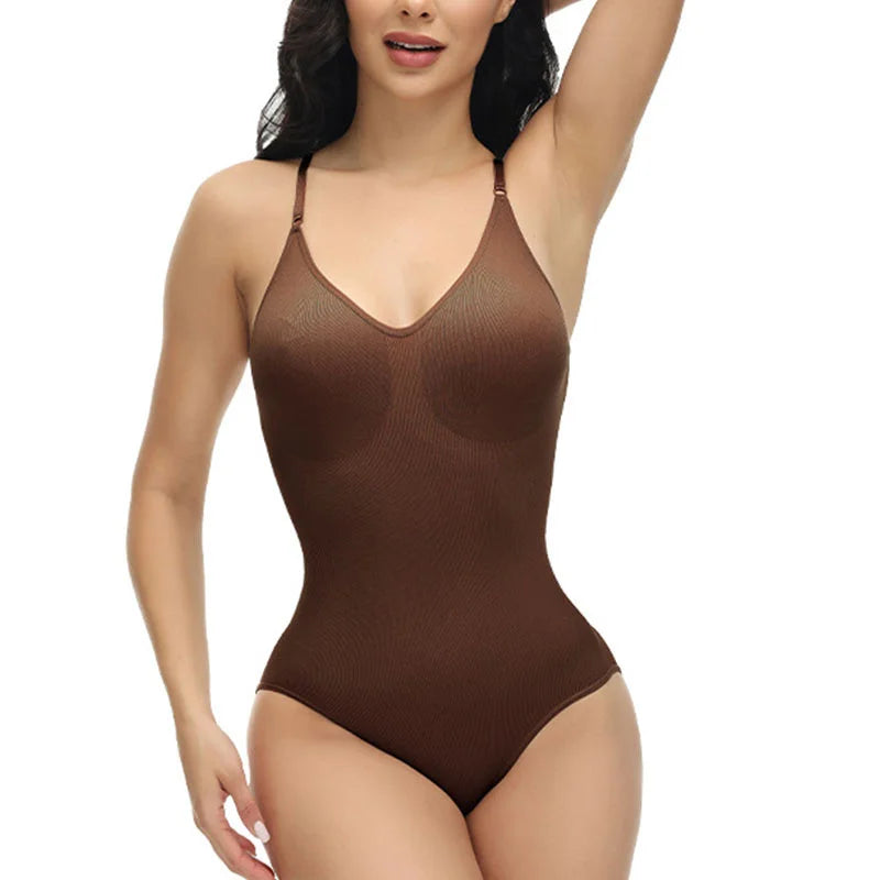 V Neck Spaghetti Strap Bodysuit Compression Body Suits