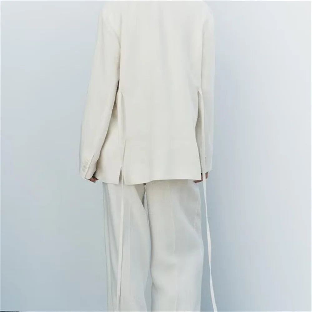 Women’s Casual Retro Linen Blend Suit Jacket&Pants Set