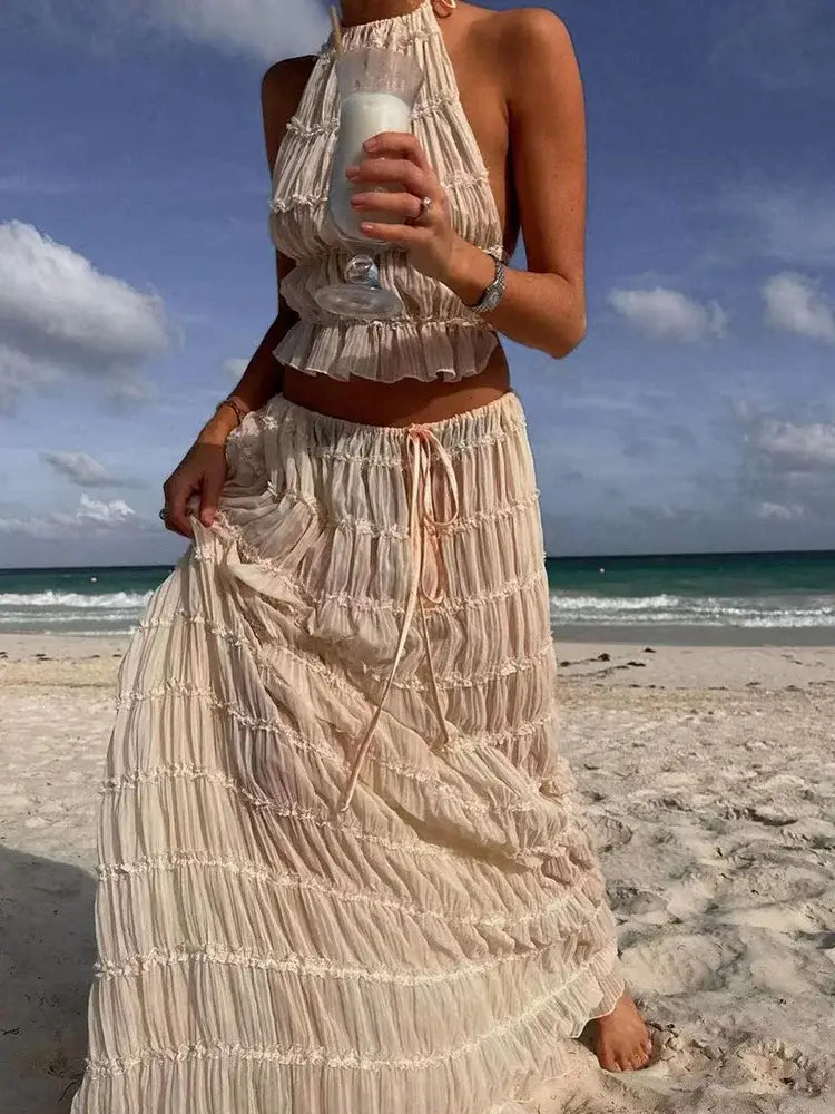 Summer Loungewear Suits Halter Short Top Maxi Skirt