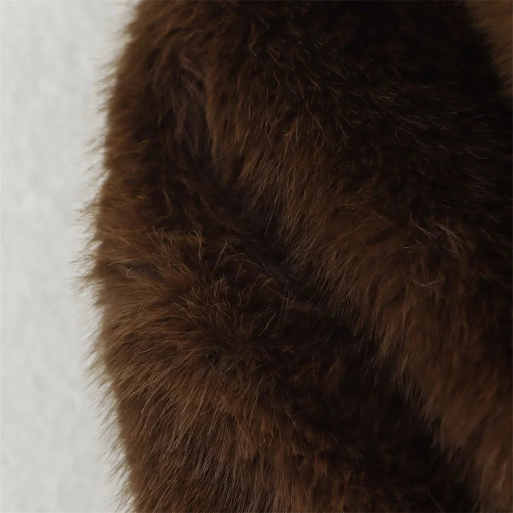 Loose Lapel Button Embellished Brown Long Sleeved Jacket for Women’s