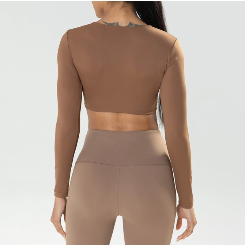 Long Sleeve Gym Crop Tops for Women