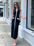 Elegant Sleeveless Single-Breasted Ribbed Knitwear Long Dress - Norellé