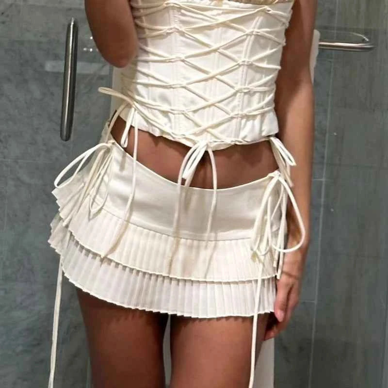 Vintage Tiered Pleated Micro Skirts Women