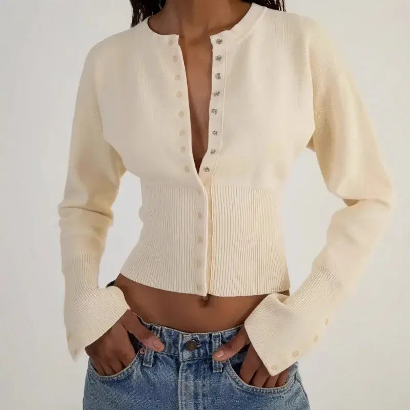 Women’s High Waist Round Neck Single Breasted Cardigan