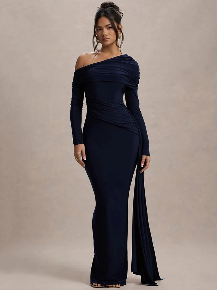 Skew Collar Long Sleeve Maxi Dress For Women - Norellé