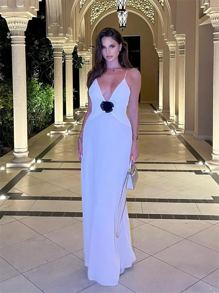 Flower Deep V-Neck Maxi Dress For Women