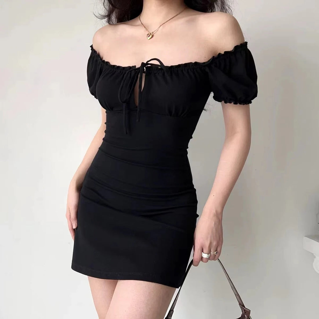 Mini Dress Women Short Sleeved Lace up Hollow Casual - Norellé